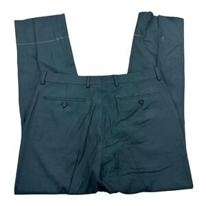 Gieves & Hawkes Pants Mens 34 Green Wool Dress Trousers Flat Front Unhemmed